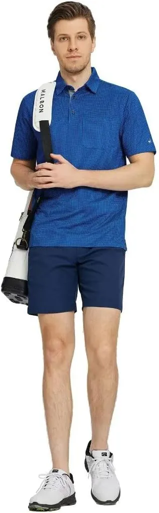 Rouen Mens Golf Shirts Short Sleeve Dry Fit Jacquard Performance Moisture Wicking Casual Pocket Collared Polo Shirts for Men