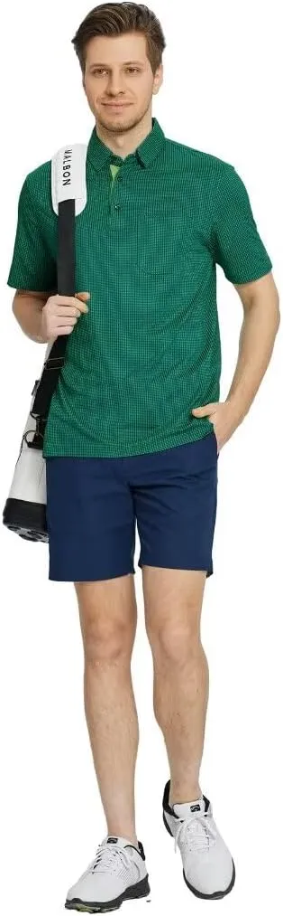 Rouen Mens Golf Shirts Short Sleeve Dry Fit Jacquard Performance Moisture Wicking Casual Pocket Collared Polo Shirts for Men