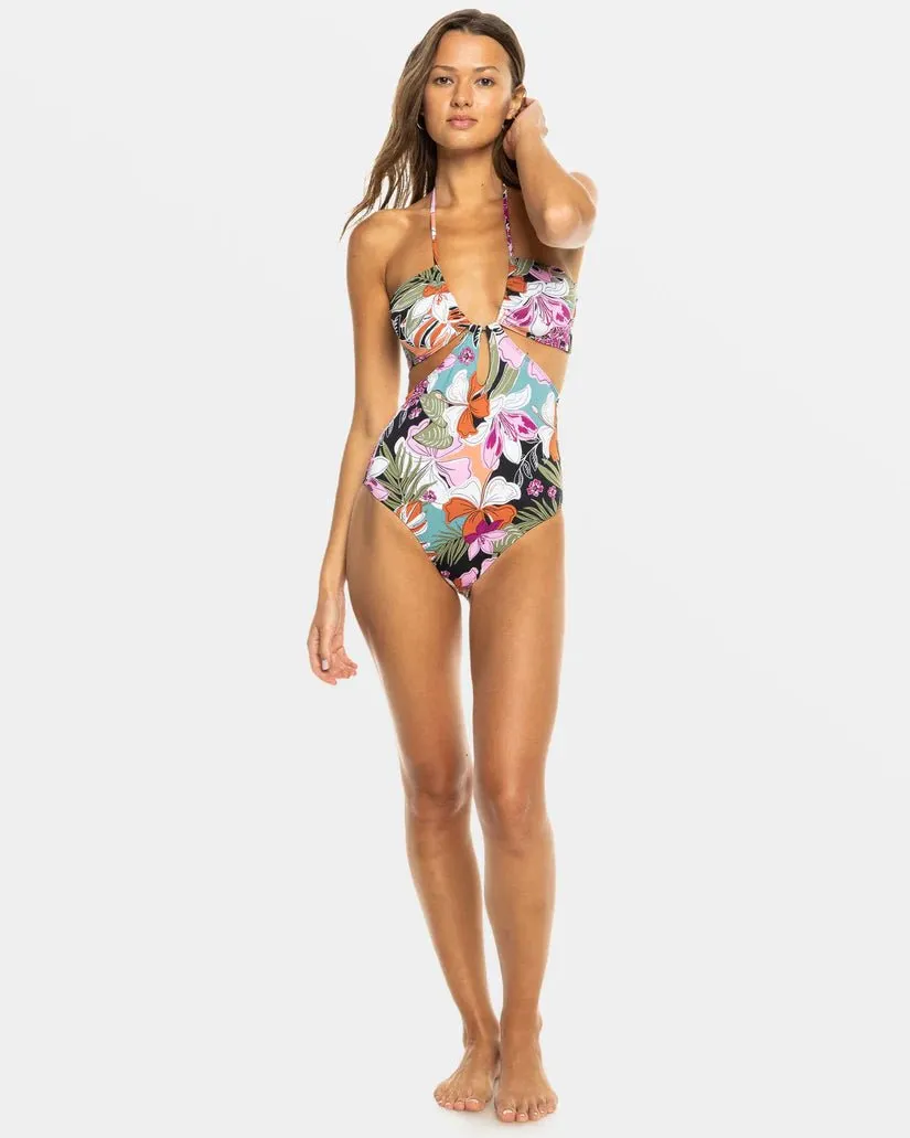 Roxy Beach Classics Fashion One Piece Swimsuit - Anthracite Moody Tropical Swim