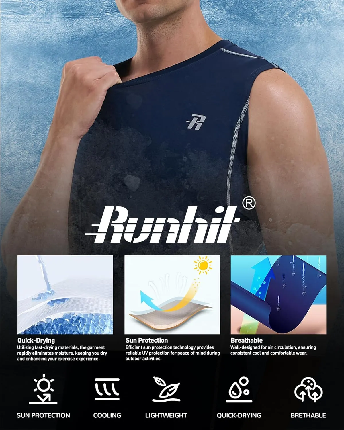 Runhit Sleeveless Compression Shirt Men Tank Top Athletic Muscle Shirts for Men