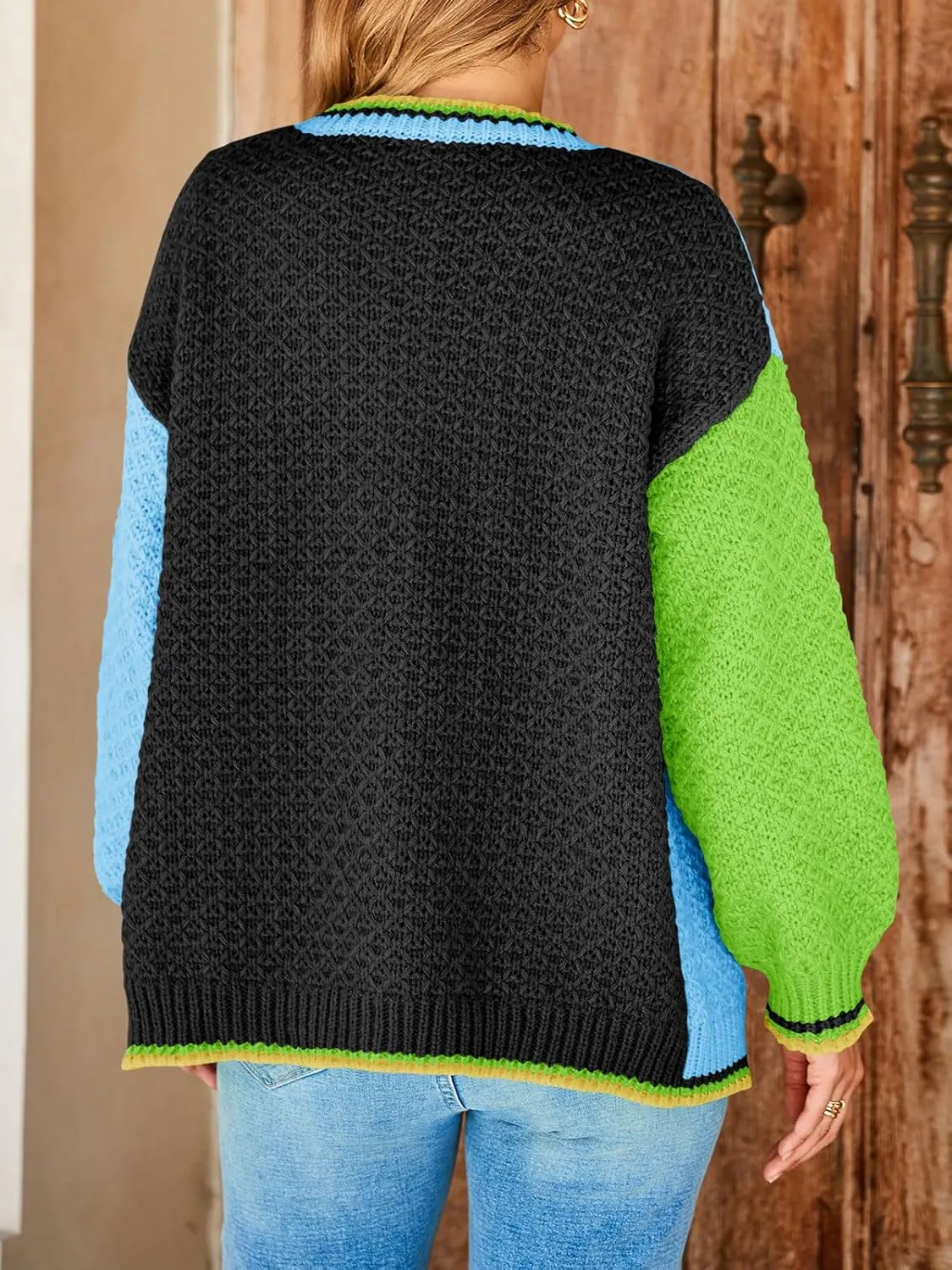 Saodimallsu Womens Color Block Cardigan Sweaters Open Front Chunky Knit Colorful Winter Sweater Coats