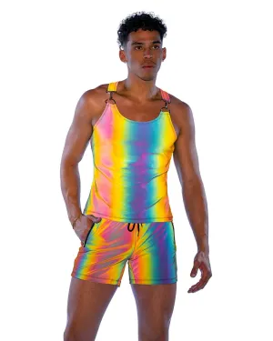 Sexy Men's Rainbow Reflective Shorts w/ Zipper Pockets