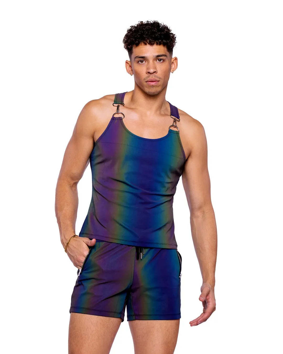 Sexy Men's Rainbow Reflective Shorts w/ Zipper Pockets