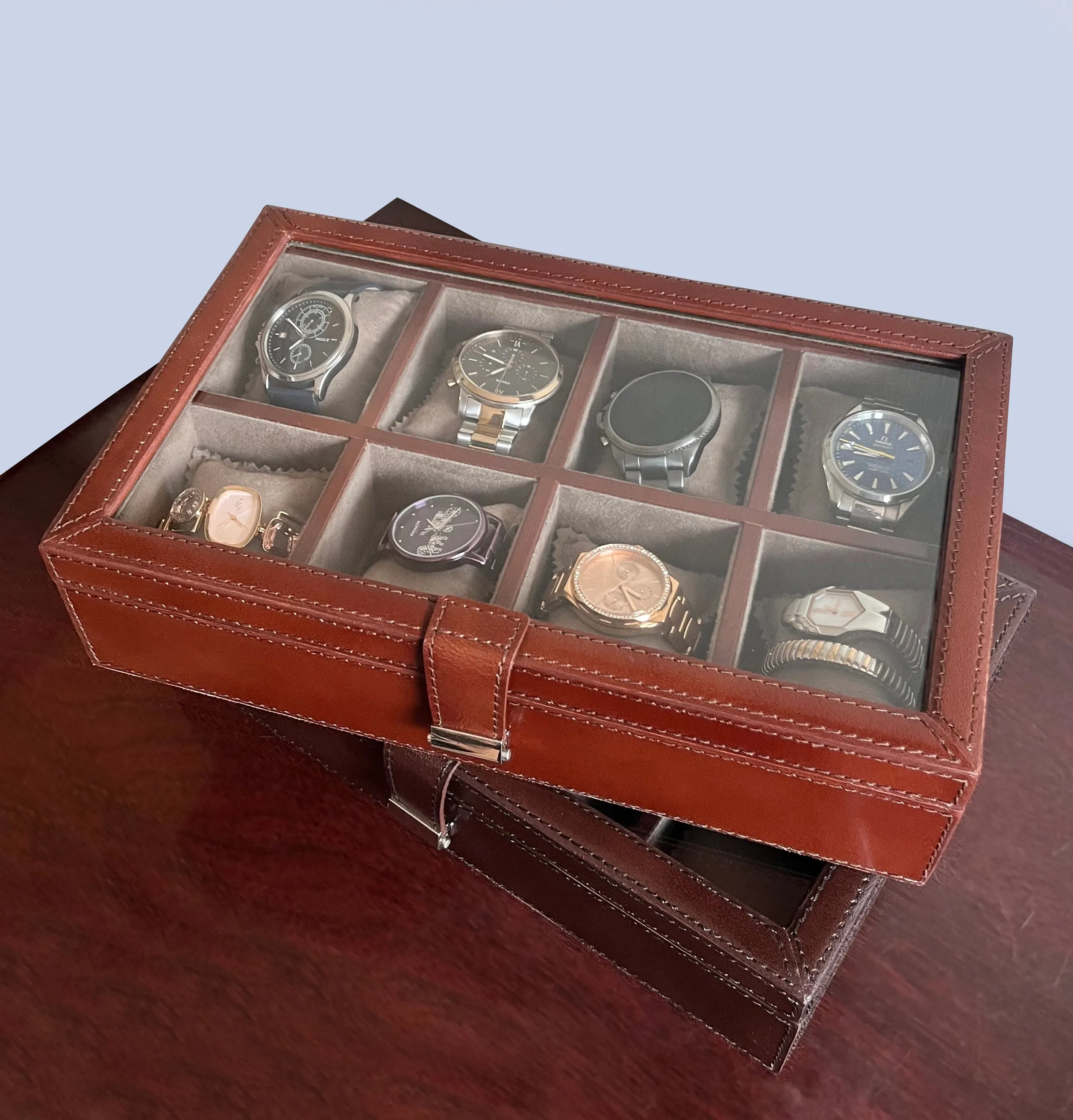 Signature Leather Watch Case - 8 Slots (Dark Brown)