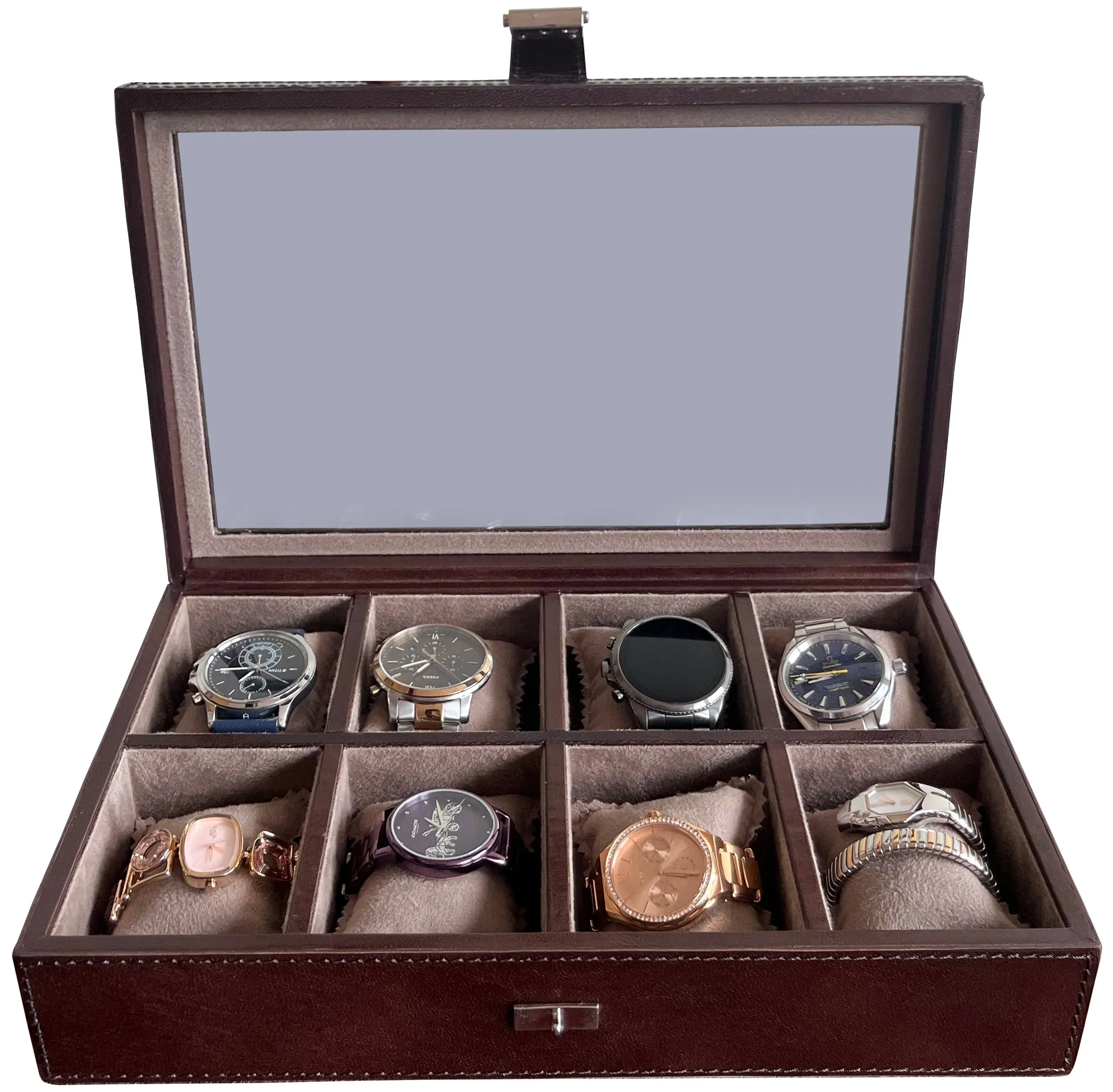 Signature Leather Watch Case - 8 Slots (Dark Brown)