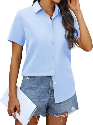 siliteelon Chiffon Button Down Shirts for Women Short Sleeve Dress Shirts for Women Casual Button Up Shirt Tops Blouses
