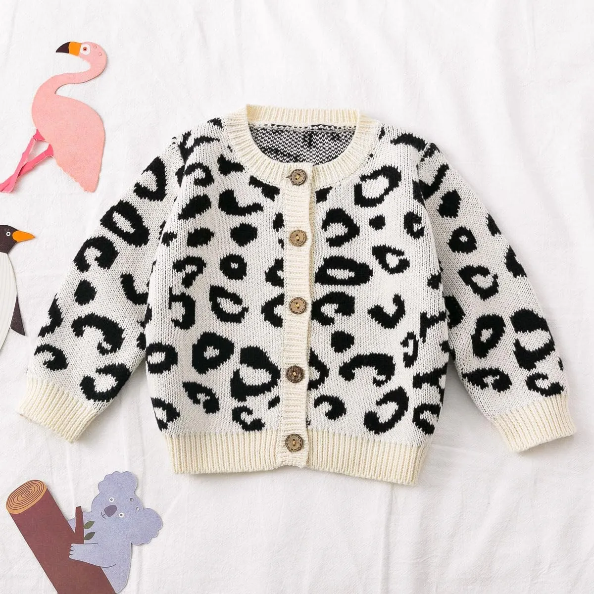 Simplee kids Baby Sweater Animal Leopard Printed Baby Cardigan for Autumn Fall