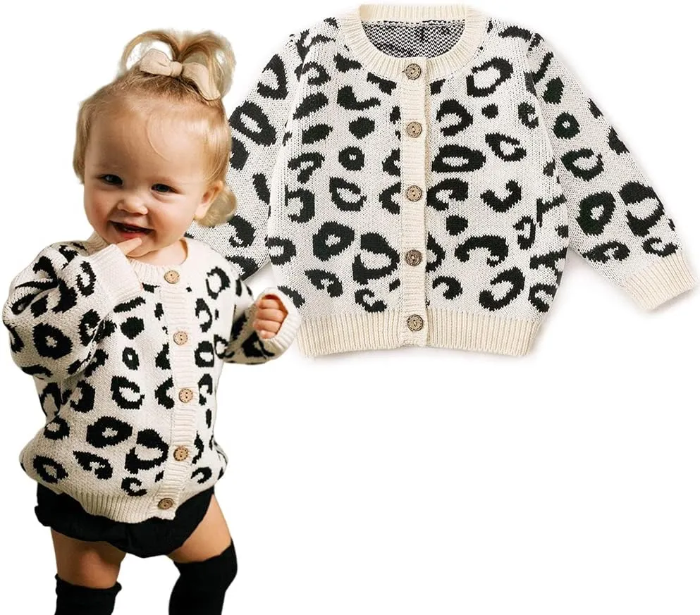 Simplee kids Baby Sweater Animal Leopard Printed Baby Cardigan for Autumn Fall