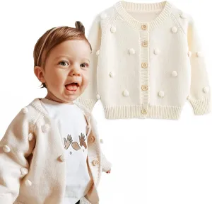 Simplee kids Baby Sweater Cardigan Jacquard Cable-Knit Spring Coat Long Sleeve Cardigan for Baby Girl