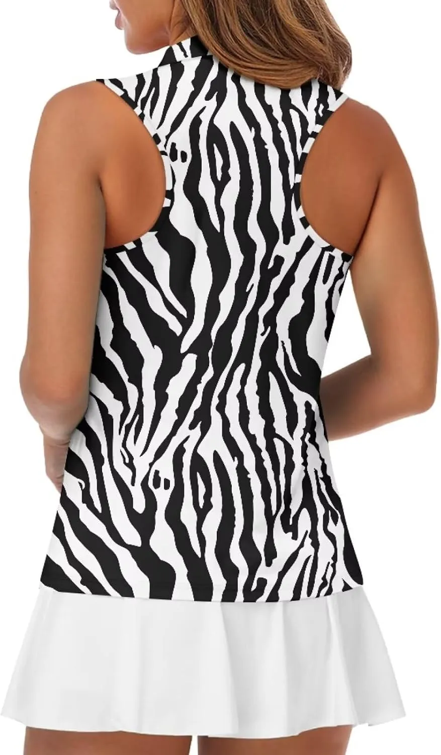 Sleeveless Golf Shirt for Women Zip Up Racerback Lightweight Tennis Shirts V Neck Quick Dry Athletic Golf Tank Top