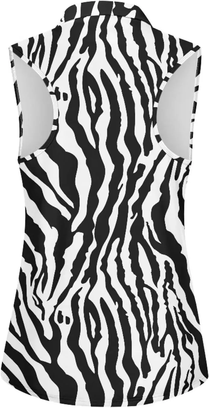 Sleeveless Golf Shirt for Women Zip Up Racerback Lightweight Tennis Shirts V Neck Quick Dry Athletic Golf Tank Top