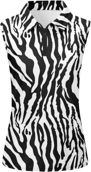 Sleeveless Golf Shirt for Women Zip Up Racerback Lightweight Tennis Shirts V Neck Quick Dry Athletic Golf Tank Top