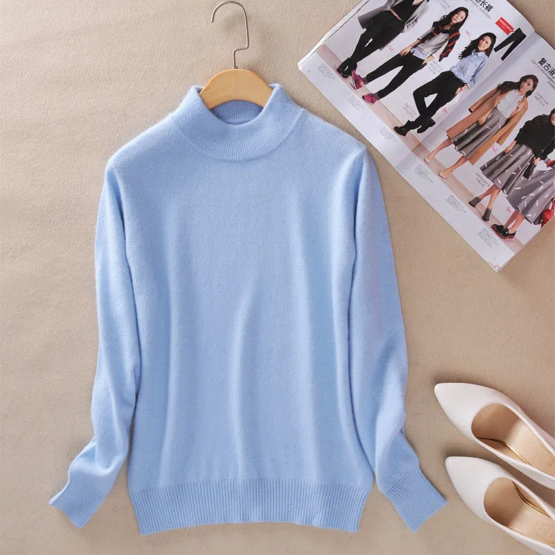 Solid Colored Half-Height Collar Sweater Women Minimalist Matching Short Pullover Long Sleeved Outerwear