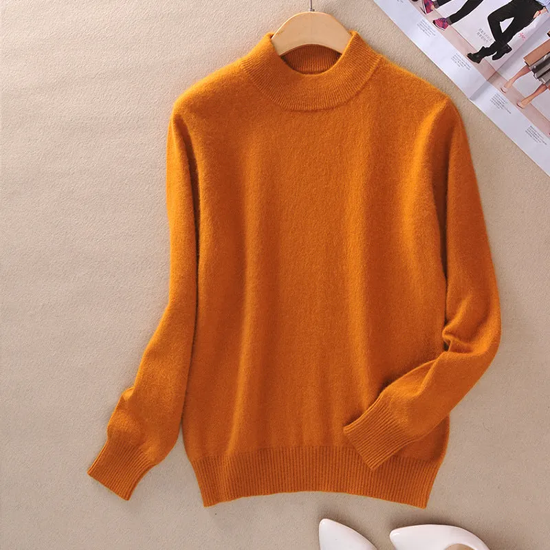 Solid Colored Half-Height Collar Sweater Women Minimalist Matching Short Pullover Long Sleeved Outerwear