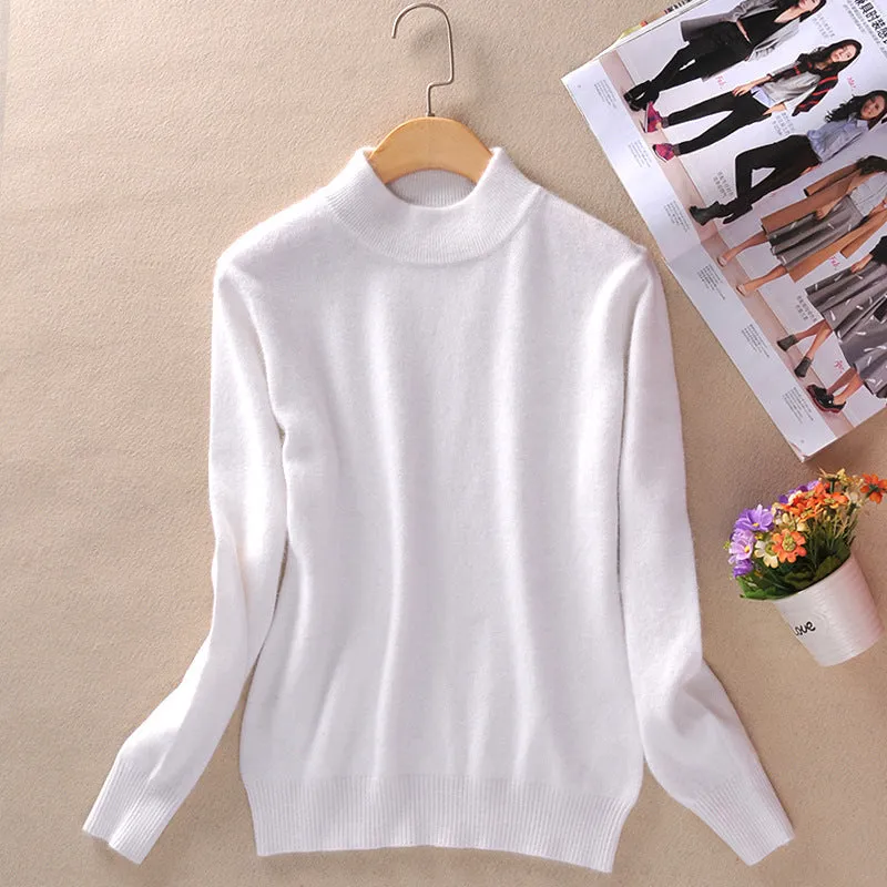 Solid Colored Half-Height Collar Sweater Women Minimalist Matching Short Pullover Long Sleeved Outerwear