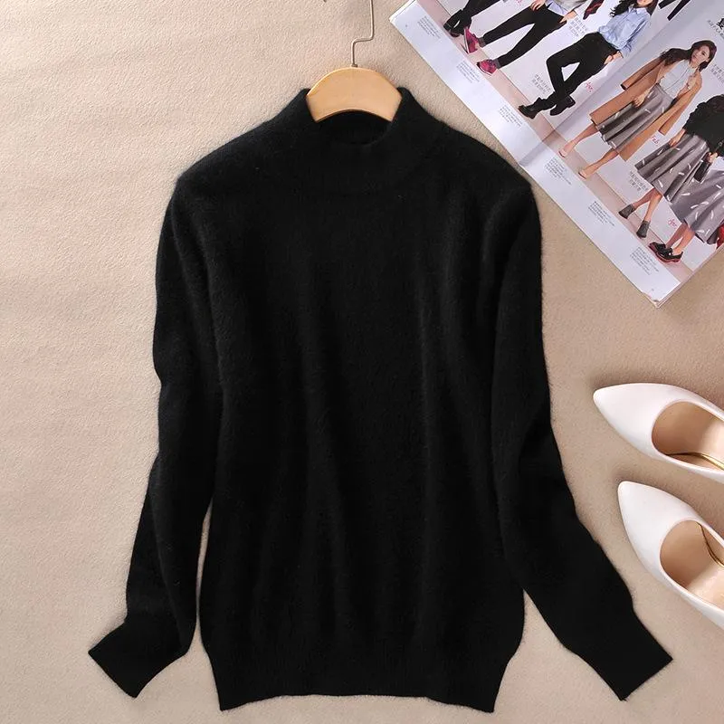 Solid Colored Half-Height Collar Sweater Women Minimalist Matching Short Pullover Long Sleeved Outerwear