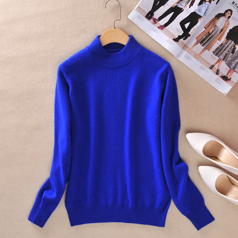 Solid Colored Half-Height Collar Sweater Women Minimalist Matching Short Pullover Long Sleeved Outerwear