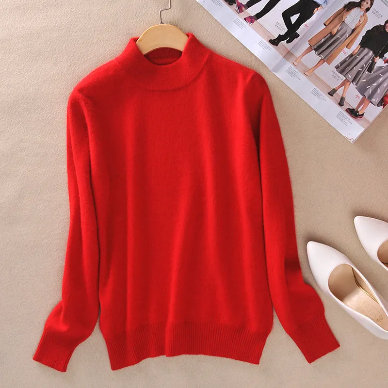 Solid Colored Half-Height Collar Sweater Women Minimalist Matching Short Pullover Long Sleeved Outerwear