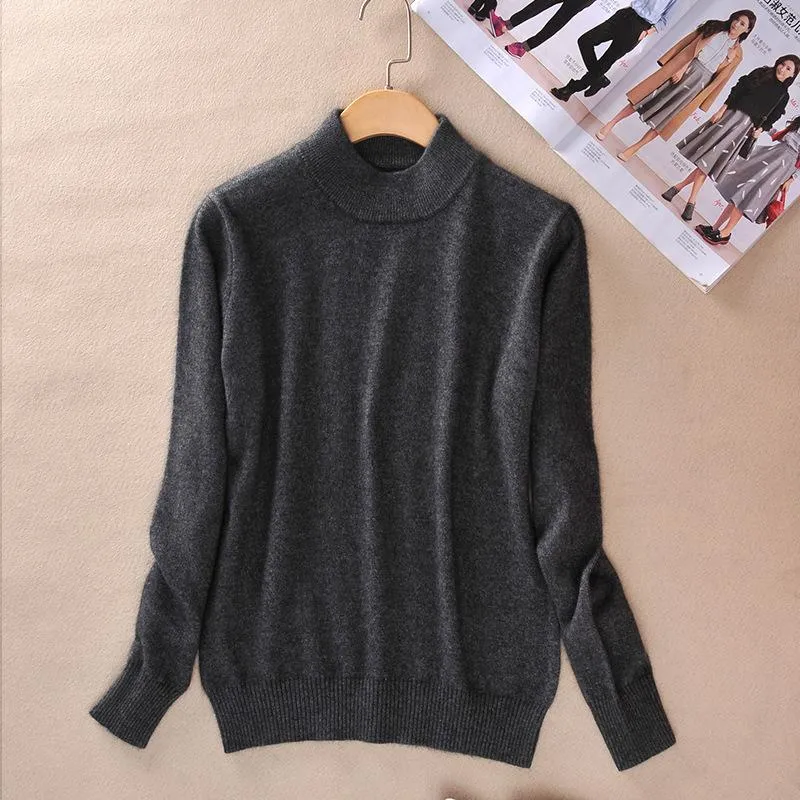 Solid Colored Half-Height Collar Sweater Women Minimalist Matching Short Pullover Long Sleeved Outerwear