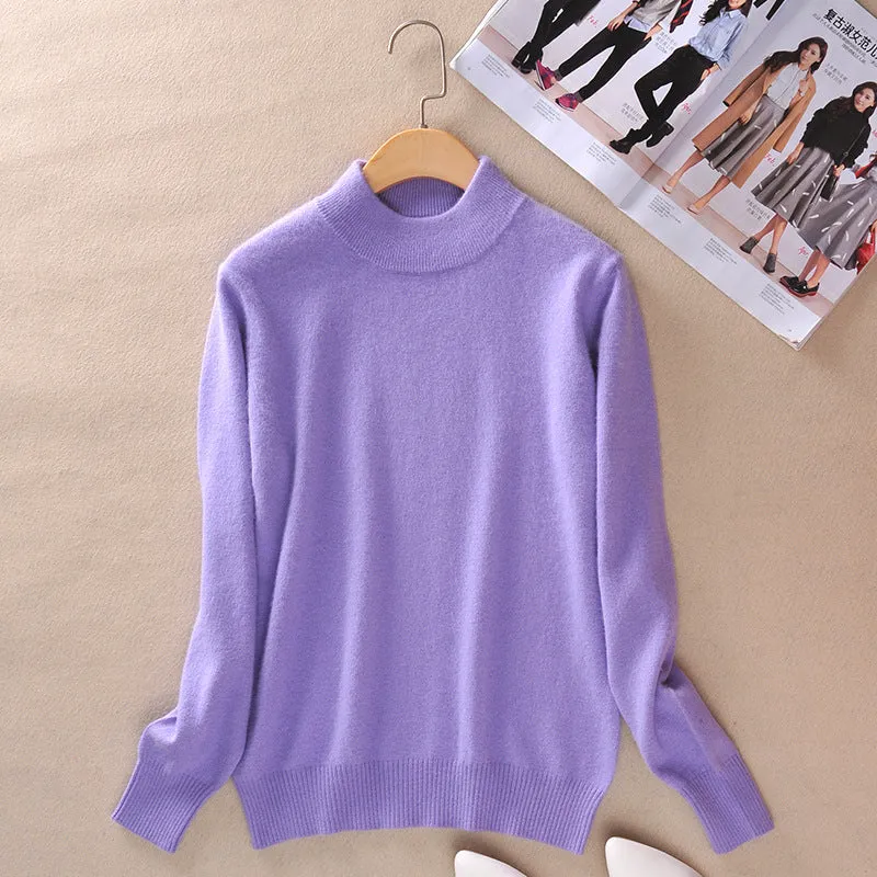 Solid Colored Half-Height Collar Sweater Women Minimalist Matching Short Pullover Long Sleeved Outerwear