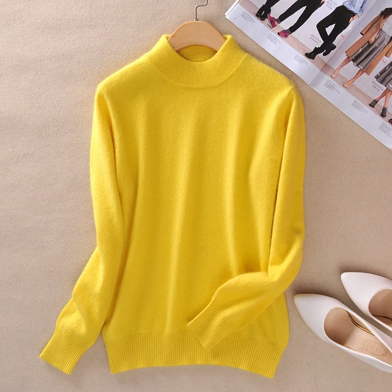 Solid Colored Half-Height Collar Sweater Women Minimalist Matching Short Pullover Long Sleeved Outerwear