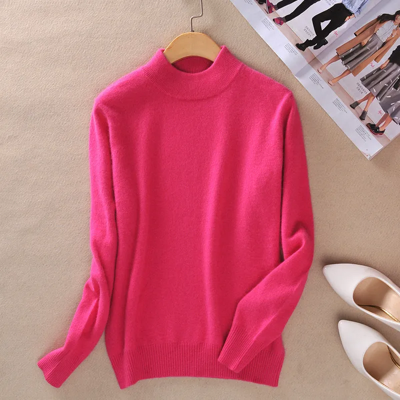 Solid Colored Half-Height Collar Sweater Women Minimalist Matching Short Pullover Long Sleeved Outerwear