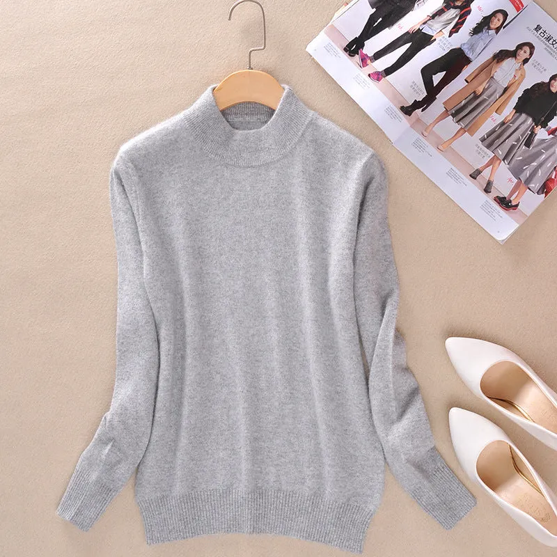 Solid Colored Half-Height Collar Sweater Women Minimalist Matching Short Pullover Long Sleeved Outerwear