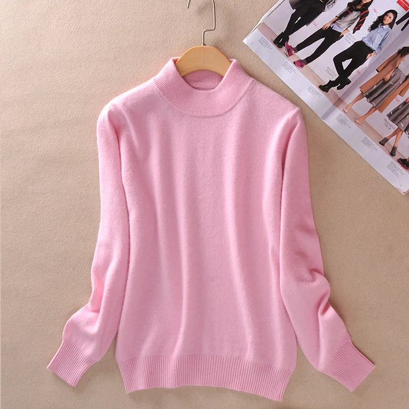 Solid Colored Half-Height Collar Sweater Women Minimalist Matching Short Pullover Long Sleeved Outerwear