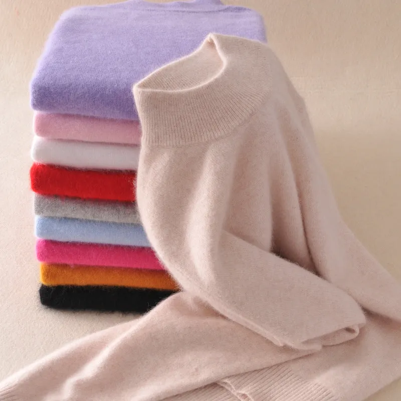 Solid Colored Half-Height Collar Sweater Women Minimalist Matching Short Pullover Long Sleeved Outerwear