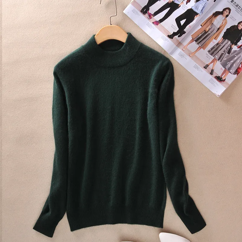 Solid Colored Half-Height Collar Sweater Women Minimalist Matching Short Pullover Long Sleeved Outerwear