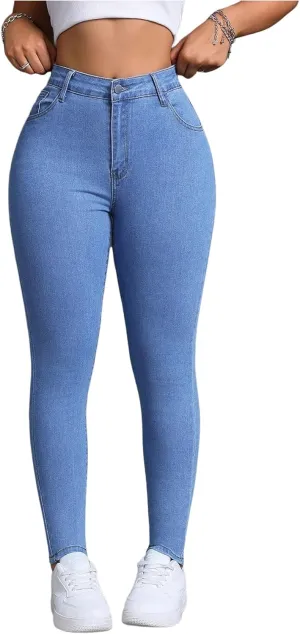 SOLY HUX Women's High Waisted Stretch Denim Pants Tummy Control Casual Skinny Jeans Leggings