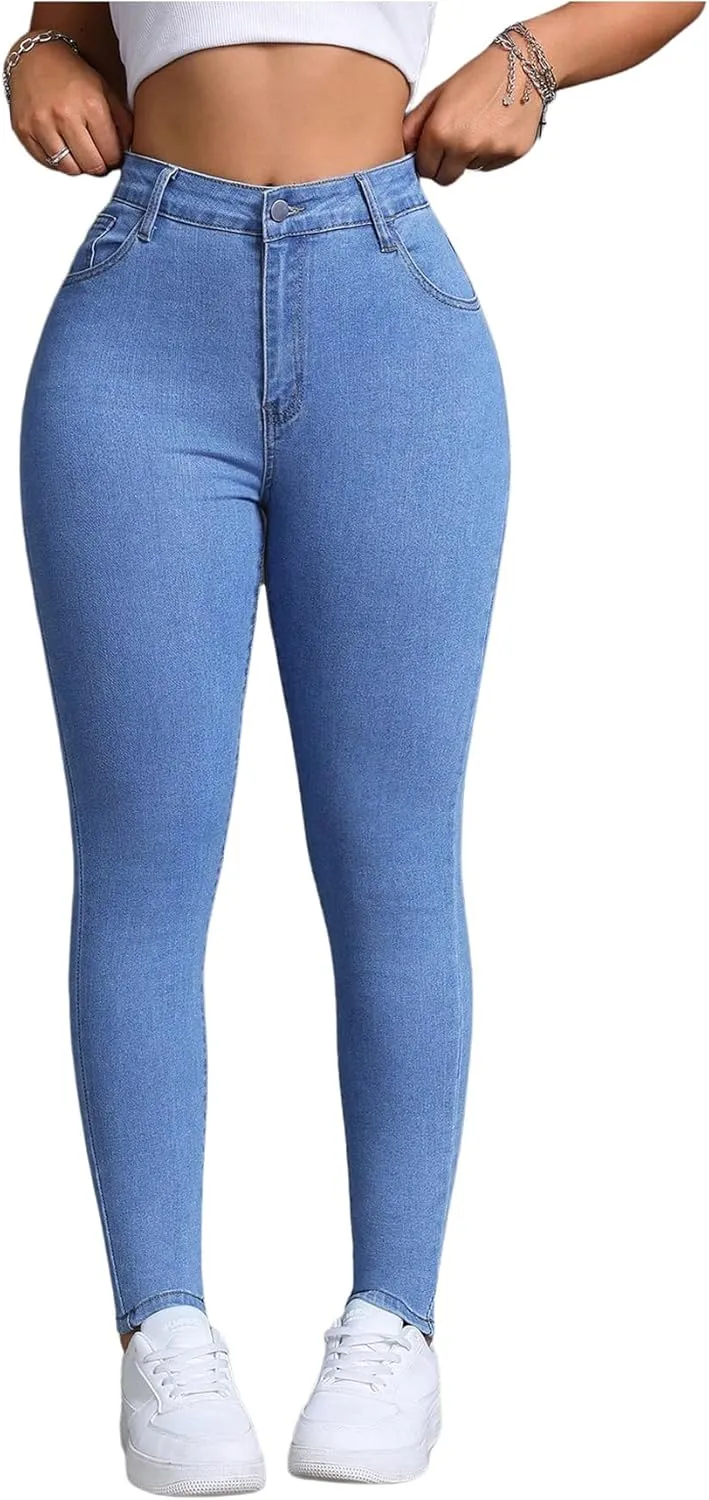 SOLY HUX Women's High Waisted Stretch Denim Pants Tummy Control Casual Skinny Jeans Leggings