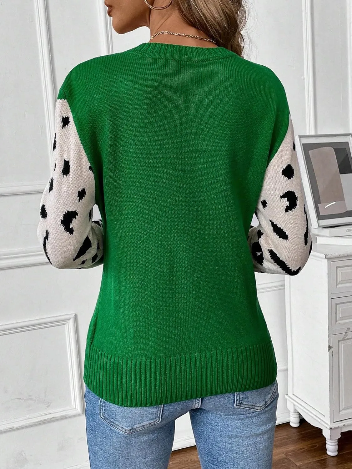 SOLY HUX Women's Sweaters Leopard Print Long Sleeve Crewneck Pullover Tops