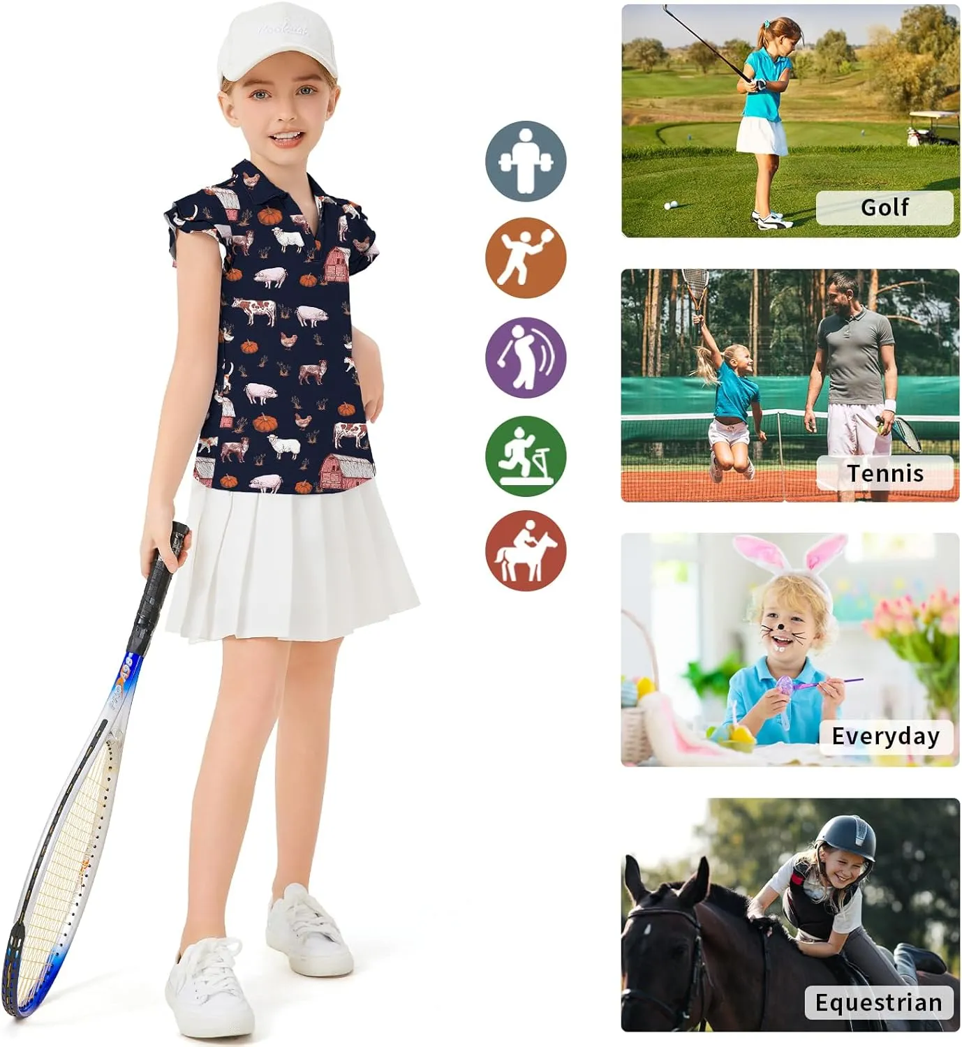 Soneven Girls Golf Polo Shirts V Neck Ruffle Sleeveless Tennis Shirts Lightweight Quick Dry Athletic Tank Tops