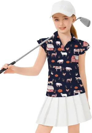 Soneven Girls Golf Polo Shirts V Neck Ruffle Sleeveless Tennis Shirts Lightweight Quick Dry Athletic Tank Tops