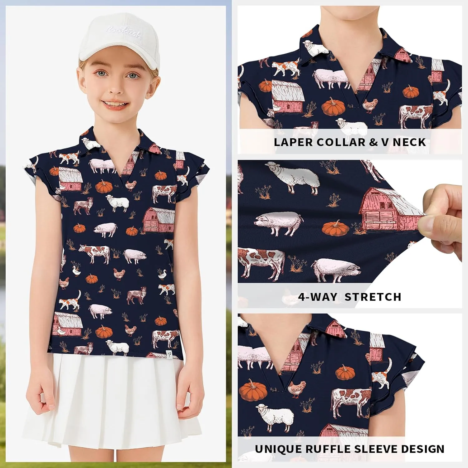Soneven Girls Golf Polo Shirts V Neck Ruffle Sleeveless Tennis Shirts Lightweight Quick Dry Athletic Tank Tops