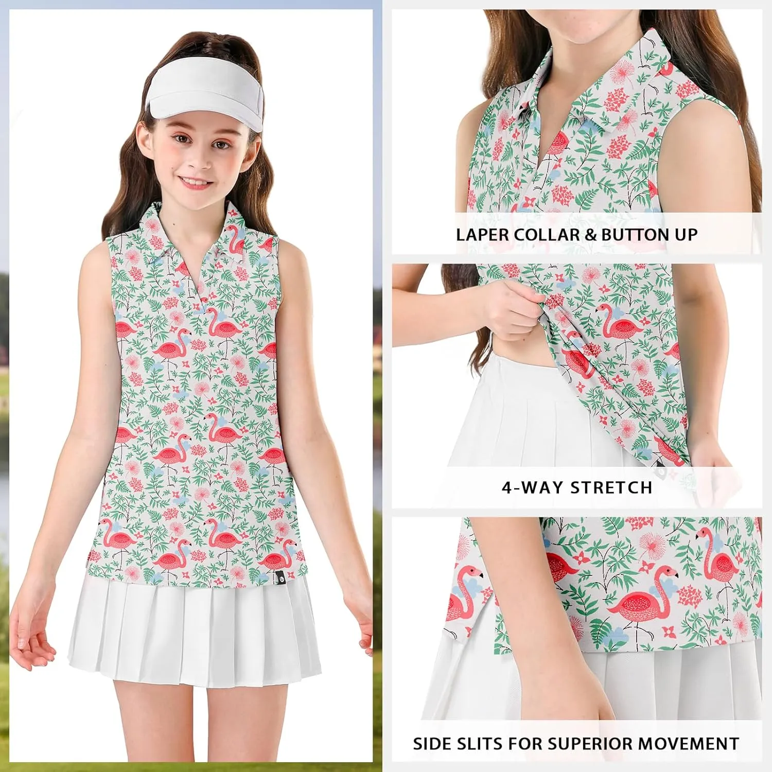 Soneven Girls' Sleeveless Polo Shirts V Neck Golf Tennis T-Shirts Collared Tank Tops for 5-14 Years