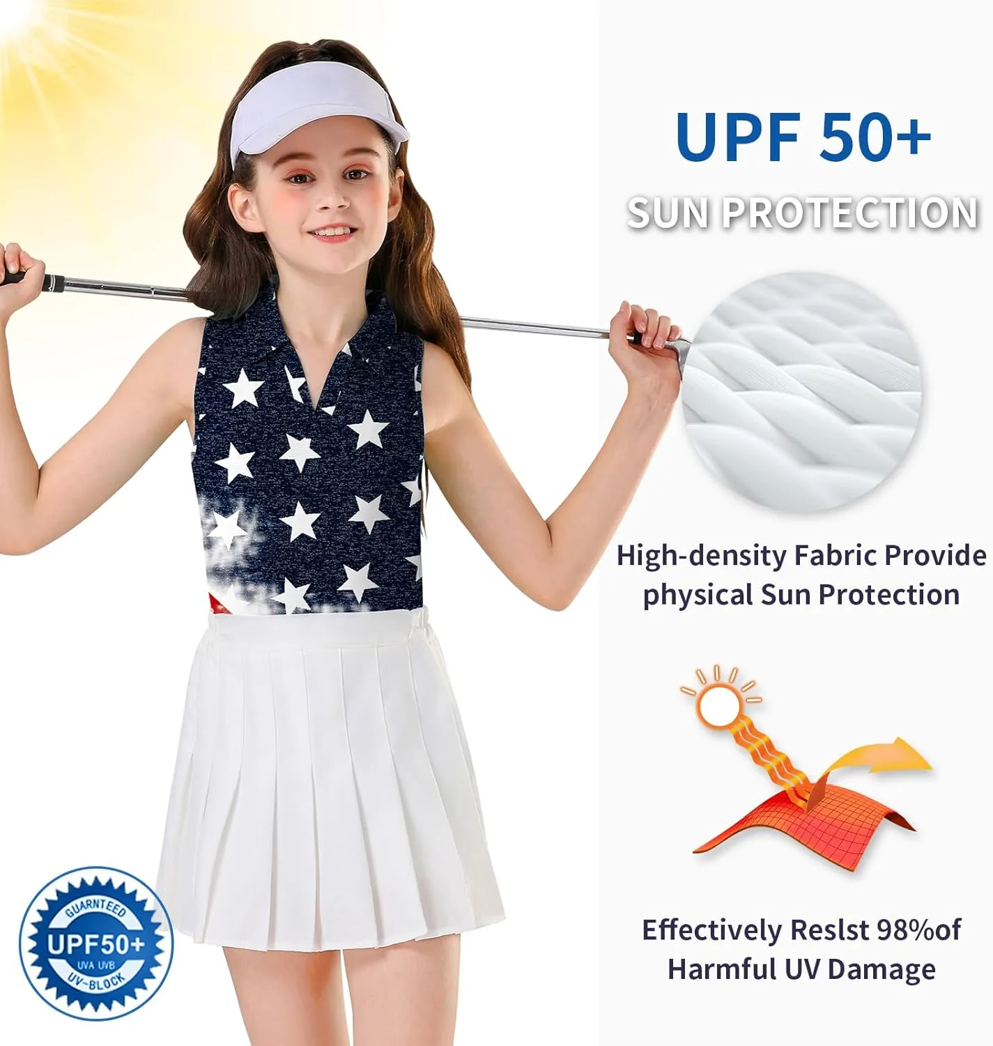 Soneven Girls' Sleeveless Polo Shirts V Neck Golf Tennis T-Shirts Collared Tank Tops for 5-14 Years