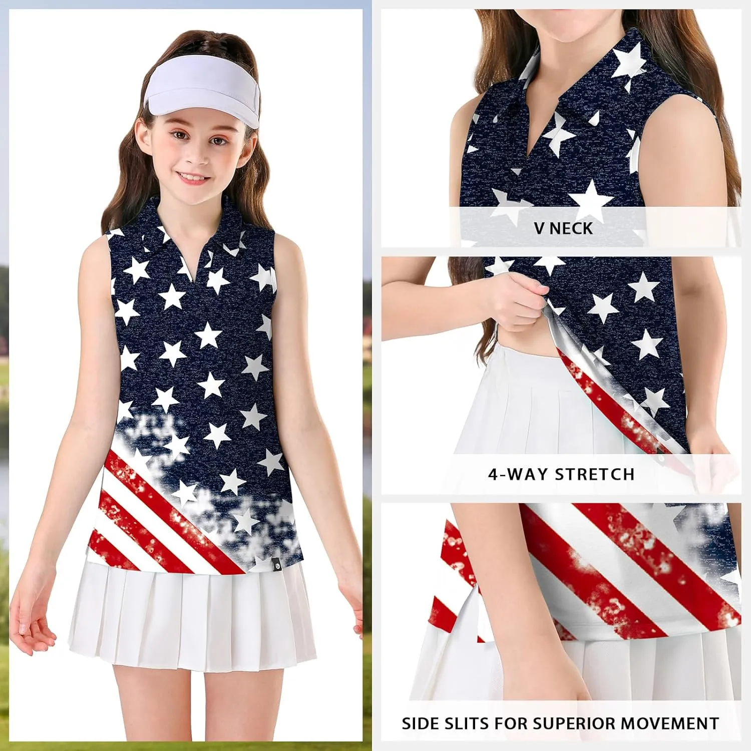 Soneven Girls' Sleeveless Polo Shirts V Neck Golf Tennis T-Shirts Collared Tank Tops for 5-14 Years