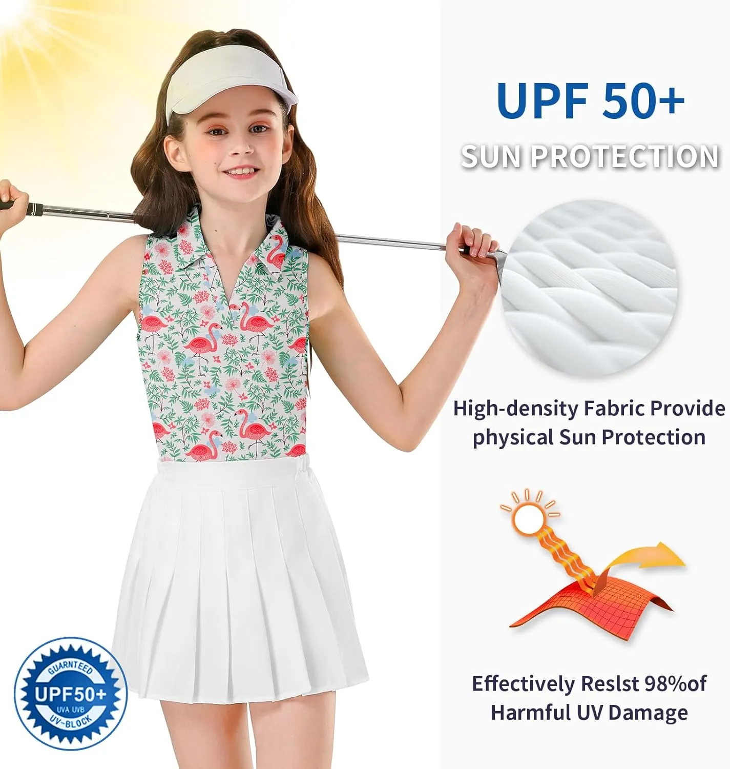 Soneven Girls' Sleeveless Polo Shirts V Neck Golf Tennis T-Shirts Collared Tank Tops for 5-14 Years