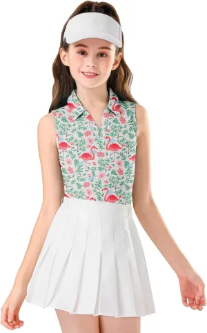 Soneven Girls' Sleeveless Polo Shirts V Neck Golf Tennis T-Shirts Collared Tank Tops for 5-14 Years