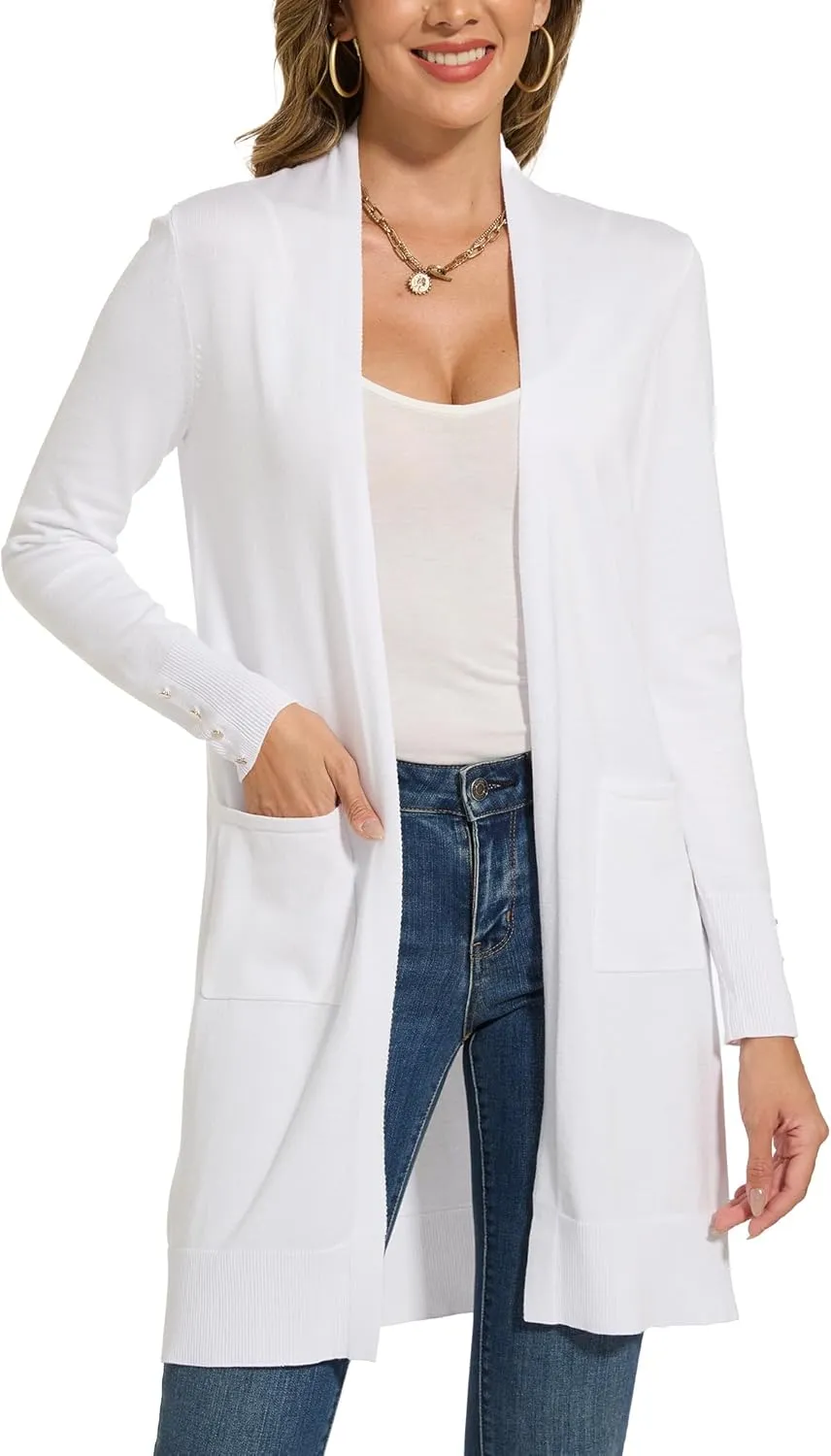 Spicy Sandia Women's Long Dressy Cardigan Sweaters with Pockets Lightweight Duster Coat