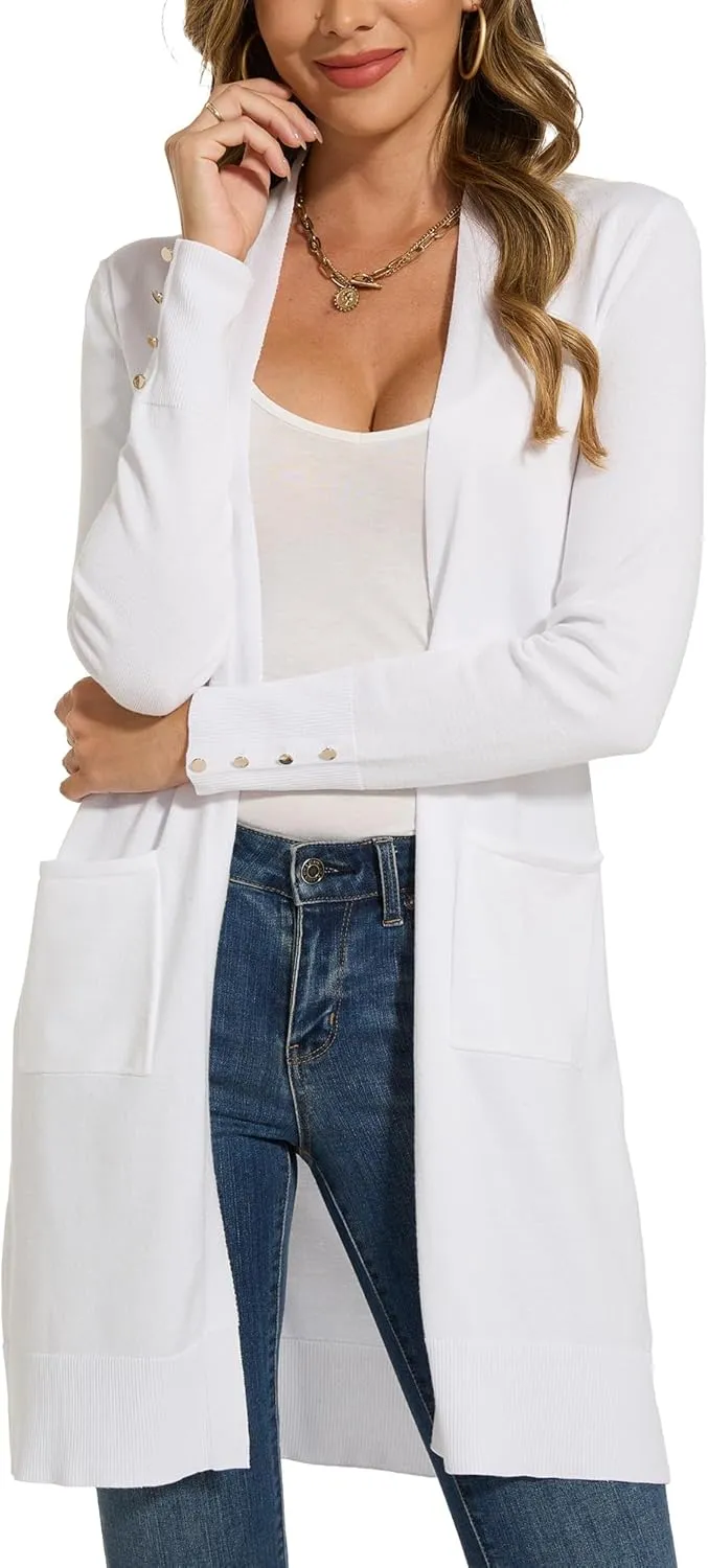 Spicy Sandia Women's Long Dressy Cardigan Sweaters with Pockets Lightweight Duster Coat