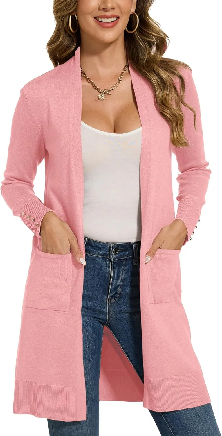 Spicy Sandia Women's Long Dressy Cardigan Sweaters with Pockets Lightweight Duster Coat