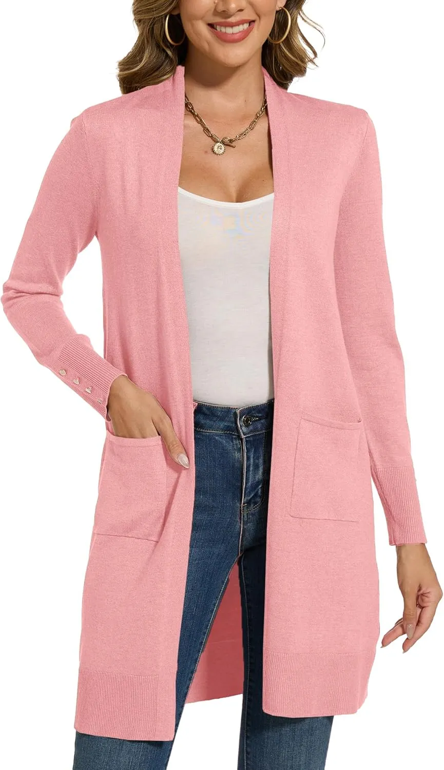 Spicy Sandia Women's Long Dressy Cardigan Sweaters with Pockets Lightweight Duster Coat