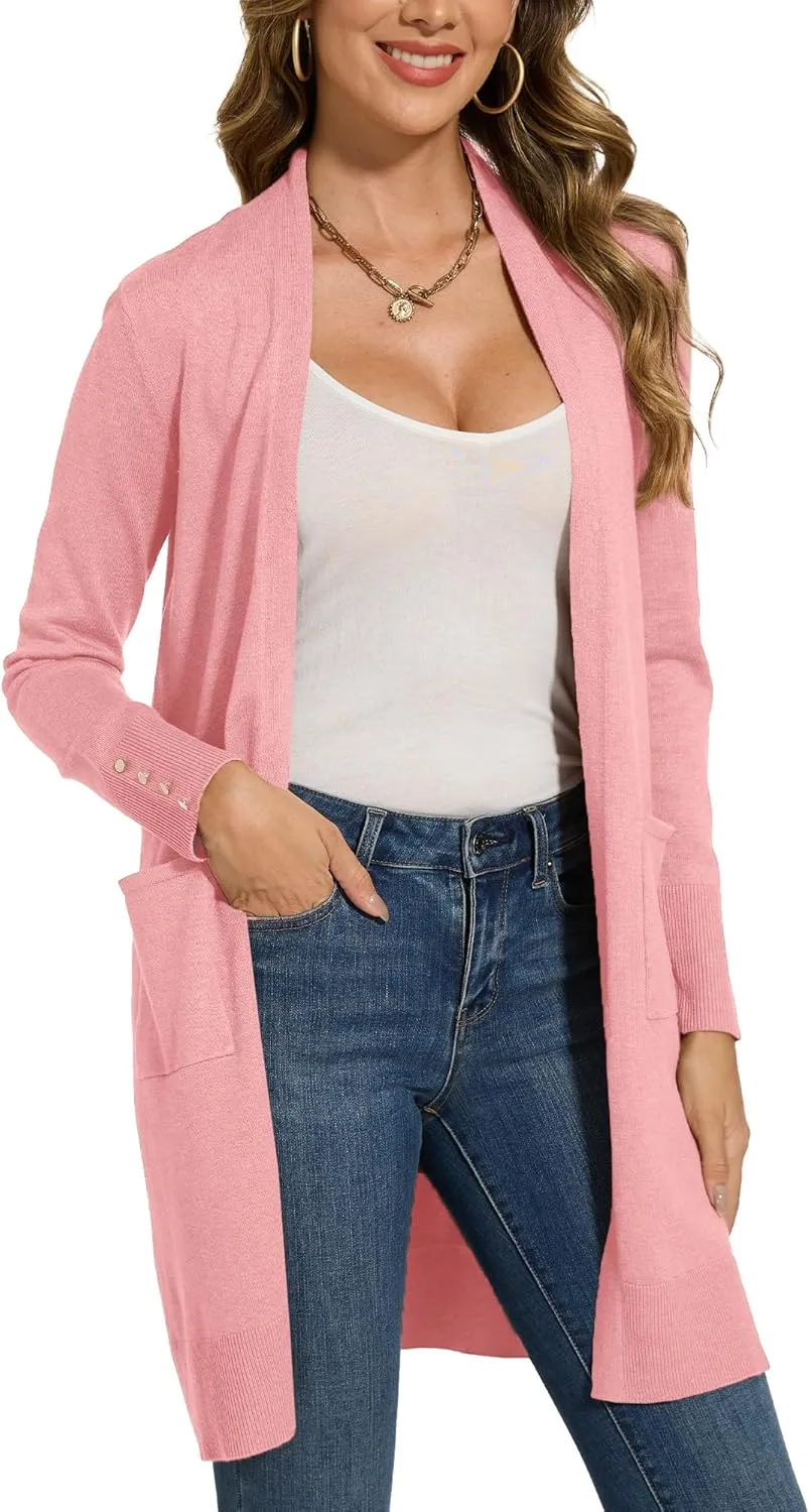 Spicy Sandia Women's Long Dressy Cardigan Sweaters with Pockets Lightweight Duster Coat