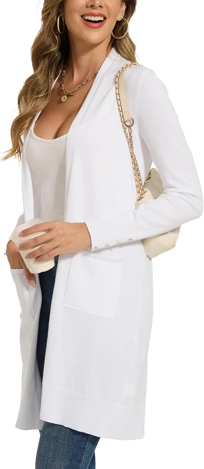 Spicy Sandia Women's Long Dressy Cardigan Sweaters with Pockets Lightweight Duster Coat