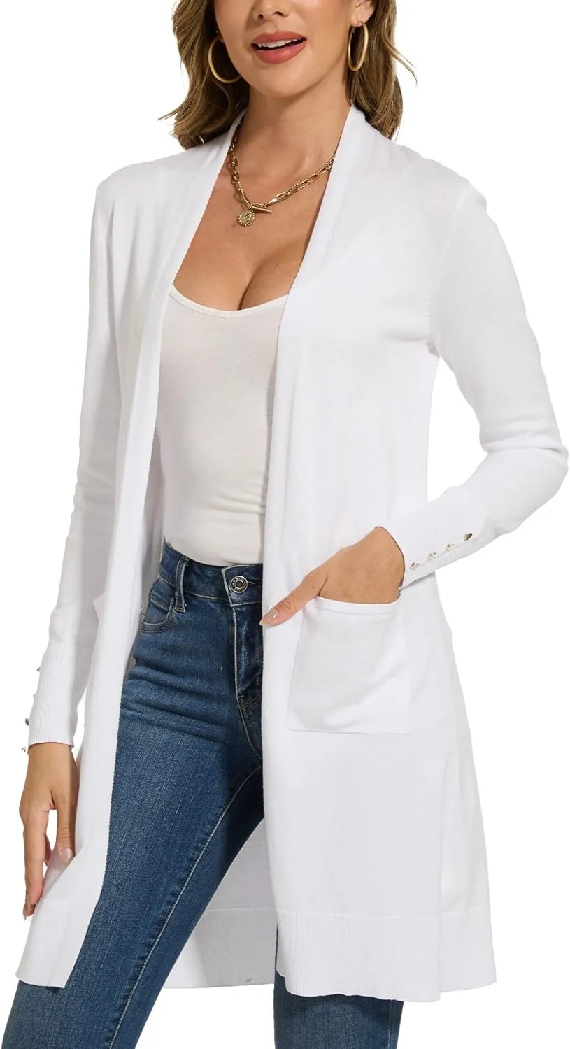 Spicy Sandia Women's Long Dressy Cardigan Sweaters with Pockets Lightweight Duster Coat