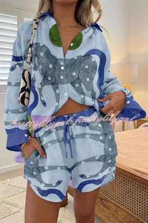 Spotted Horse Print Button Pocket Lace Up Shorts Set