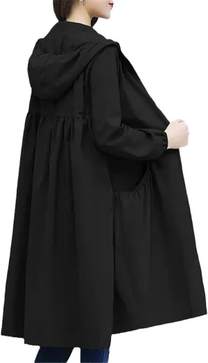 Spring Summer Hooded Straight Trench Coat Women's Long Loose Coat Zipper Trench Coat